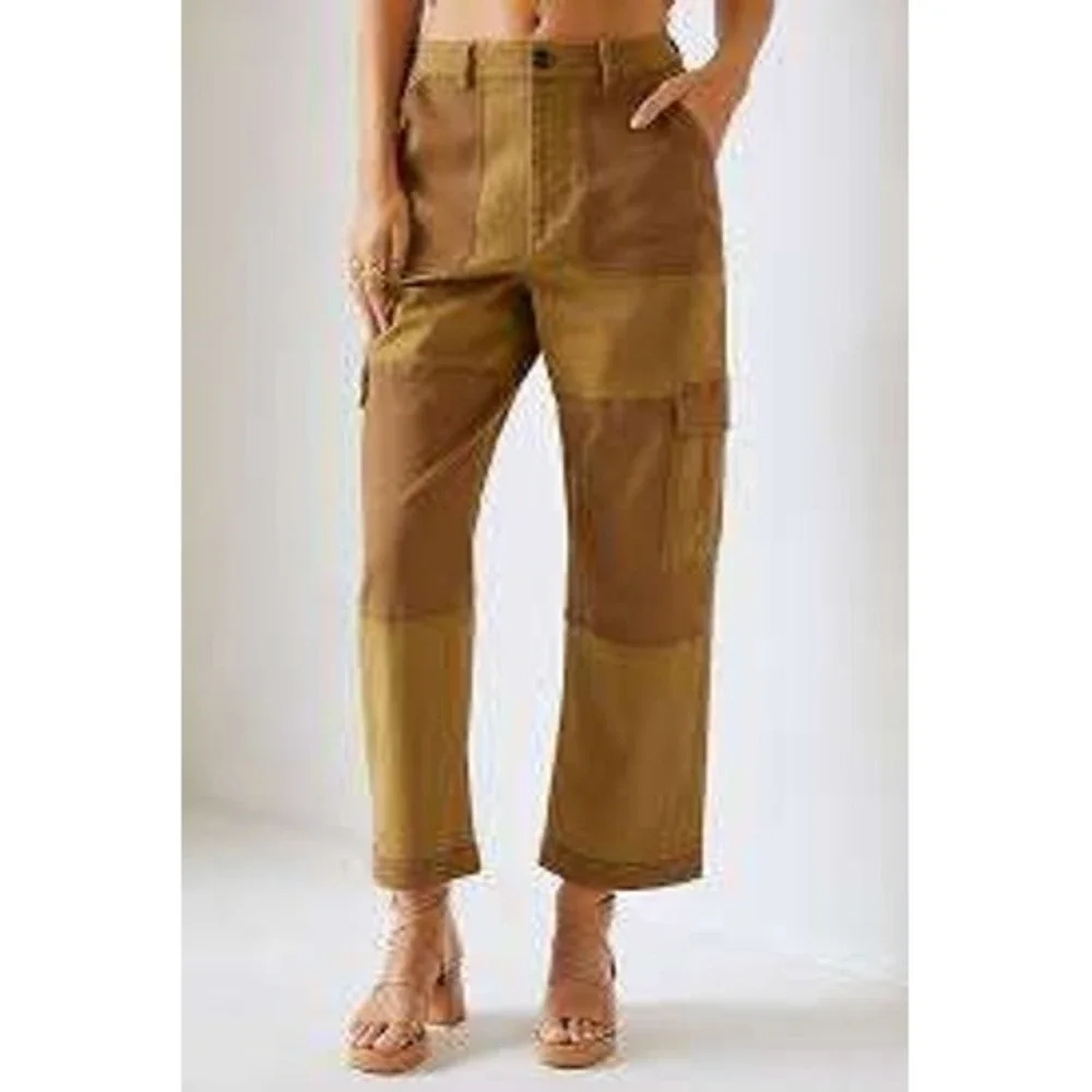 Avec Les Filles Anthropologie Womens Tan Patchwork Cropped Cargo Pants XS Boho